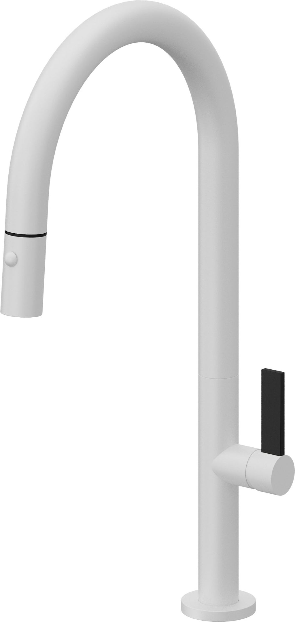 California Faucets Poetto Llave de Cocina Extraible Contemporanea con Rociador de Boton - Pico Alto en Arco - Blanco Mate