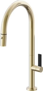 California Faucets Poetto Llave de Cocina Extraible Contemporanea con Rociador de Boton - Pico Alto en Arco - Latón Pulido