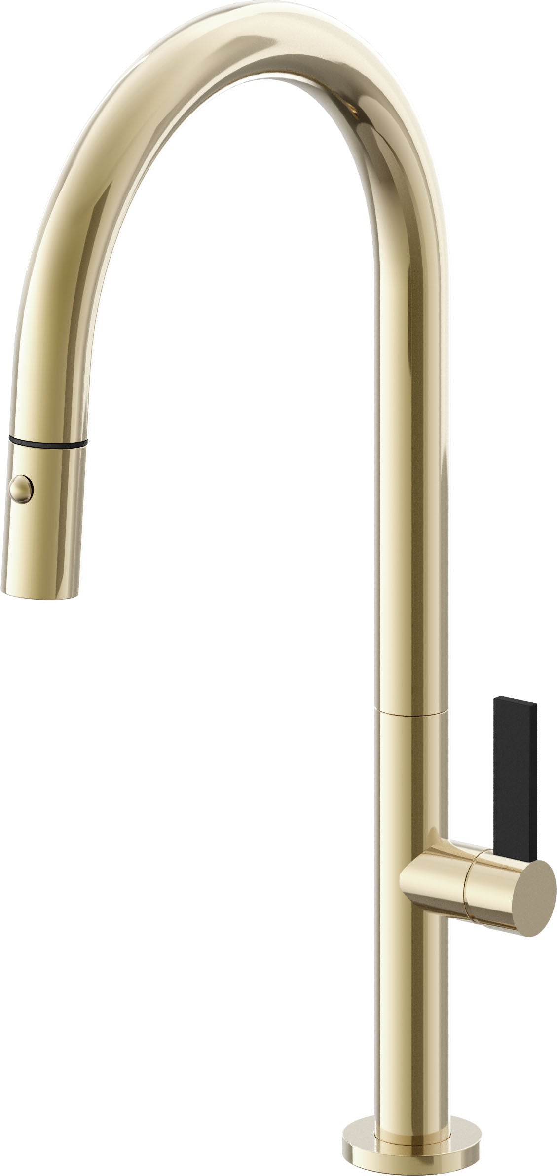 California Faucets Poetto Llave de Cocina Extraible Contemporanea con Rociador de Boton - Pico Alto en Arco - Latón Pulido