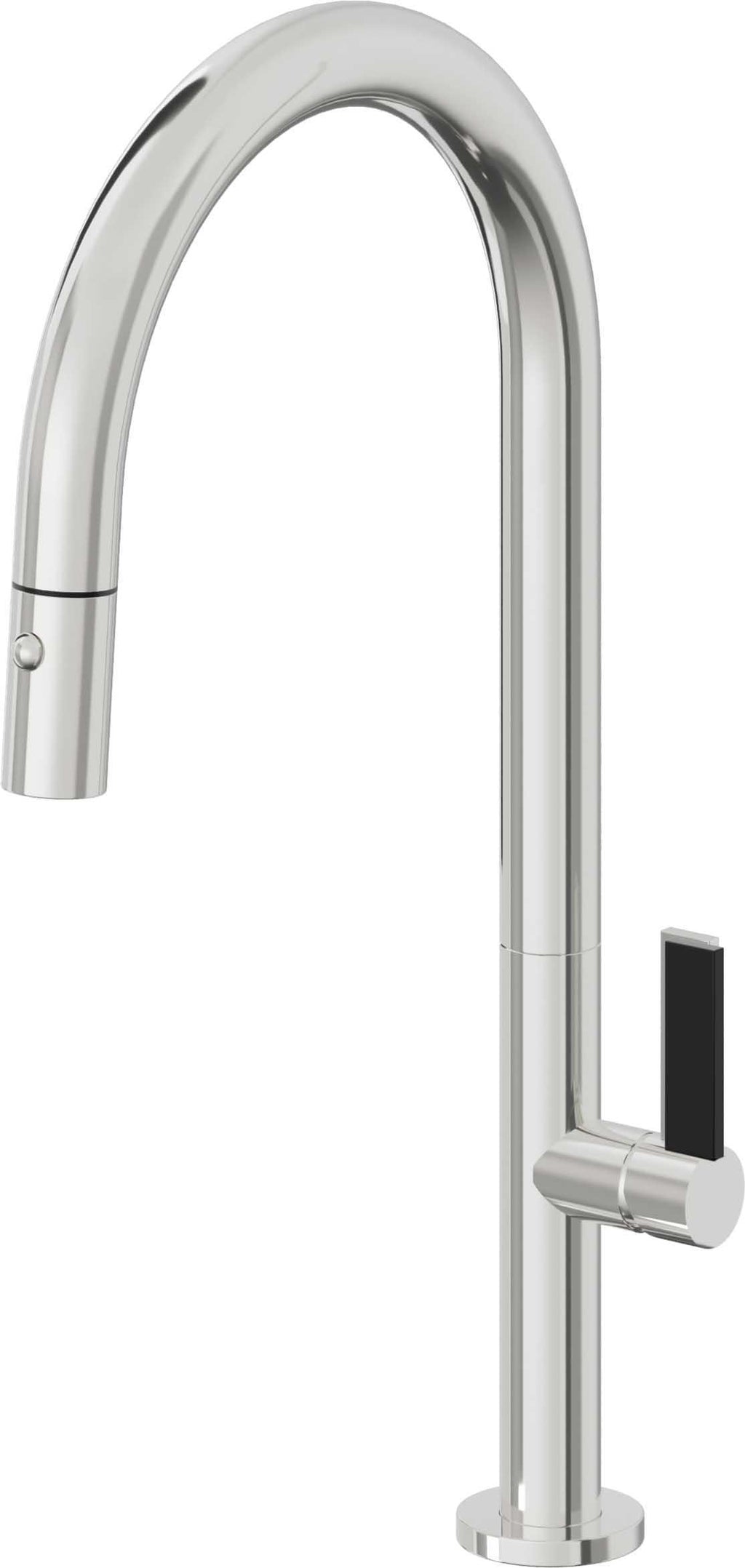 California Faucets Poetto Llave de Cocina Extraible Contemporanea con Rociador de Boton - Pico Alto en Arco - Cromo Pulido