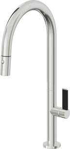 California Faucets Poetto Llave de Cocina Extraible Contemporanea con Rociador de Boton - Pico Alto en Arco - Cromo Pulido