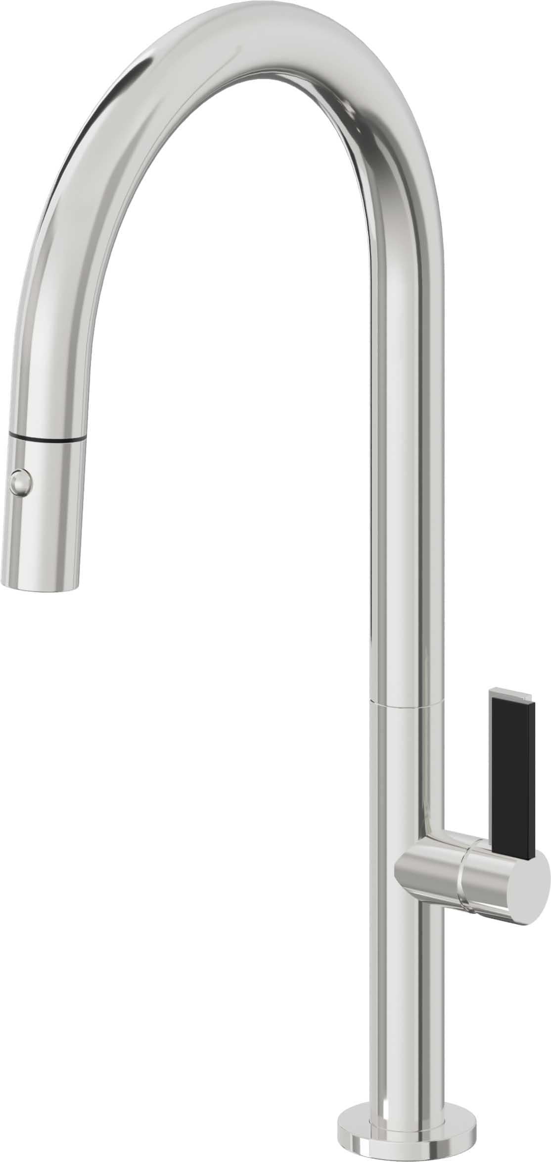 California Faucets Poetto Llave de Cocina Extraible Contemporanea con Rociador de Boton - Pico Alto en Arco - Cromo Pulido