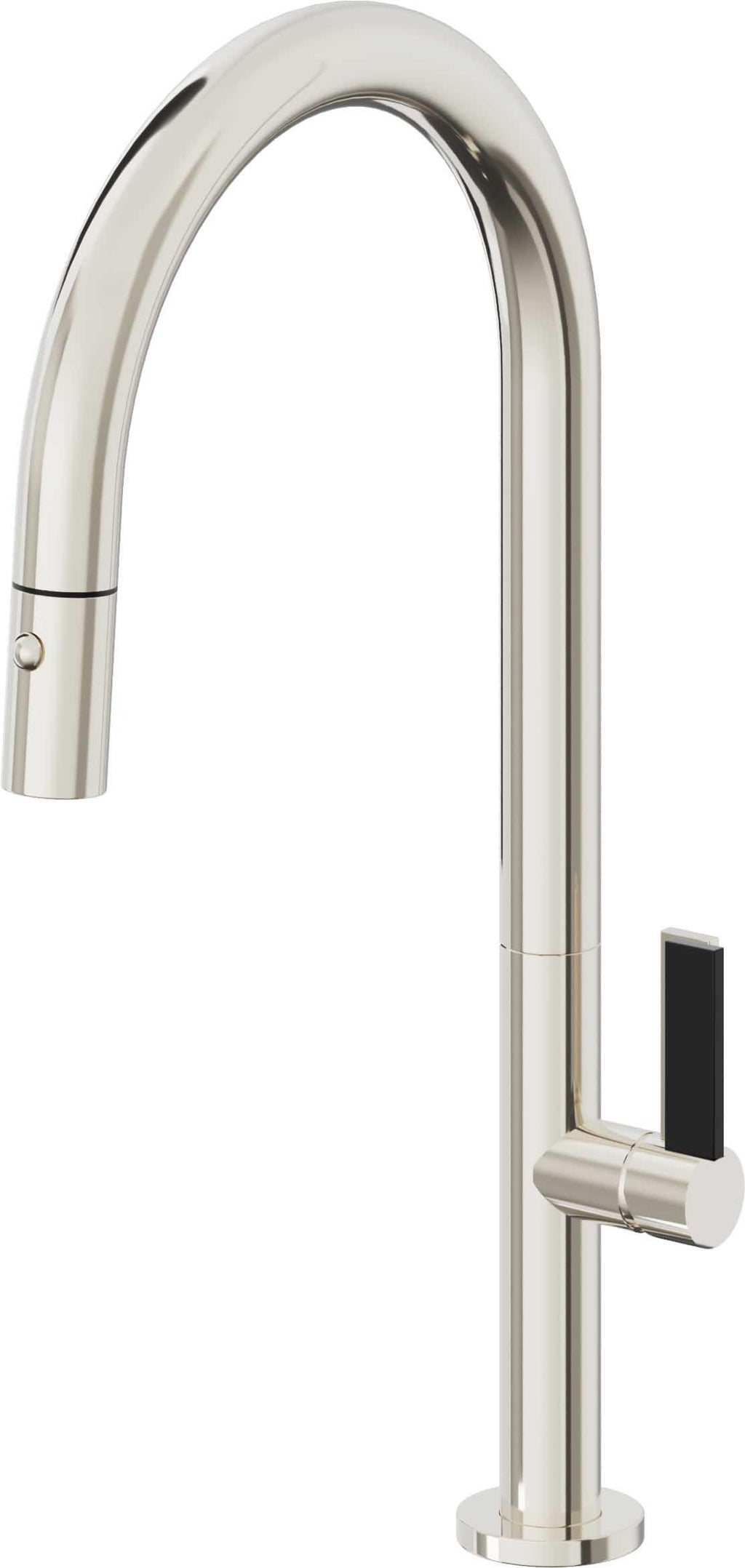 California Faucets Poetto Llave de Cocina Extraible Contemporanea con Rociador de Boton - Pico Alto en Arco - Níquel Pulido