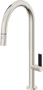 California Faucets Poetto Llave de Cocina Extraible Contemporanea con Rociador de Boton - Pico Alto en Arco - Níquel Pulido