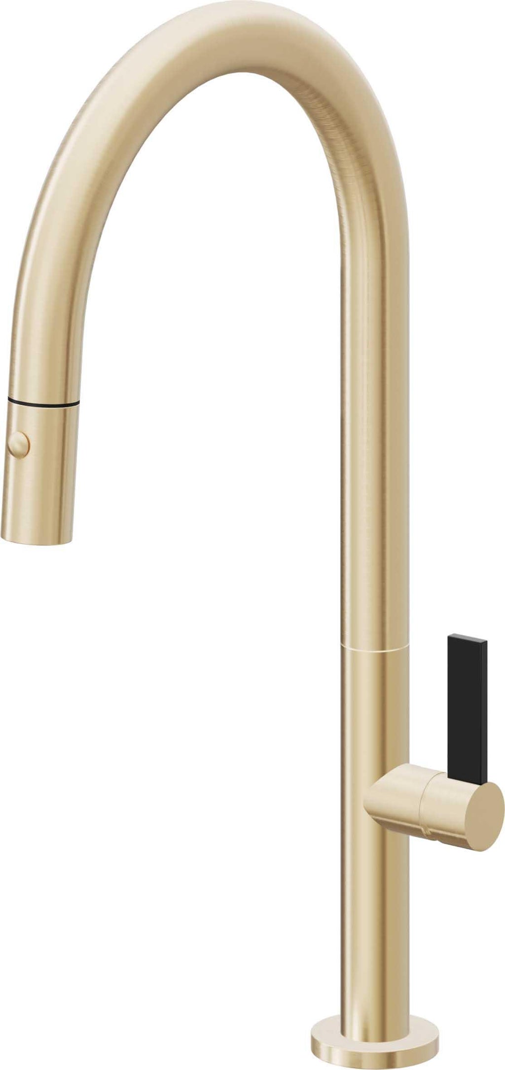 California Faucets Poetto Llave de Cocina Extraible Contemporanea con Rociador de Boton - Pico Alto en Arco - Latón Satinado