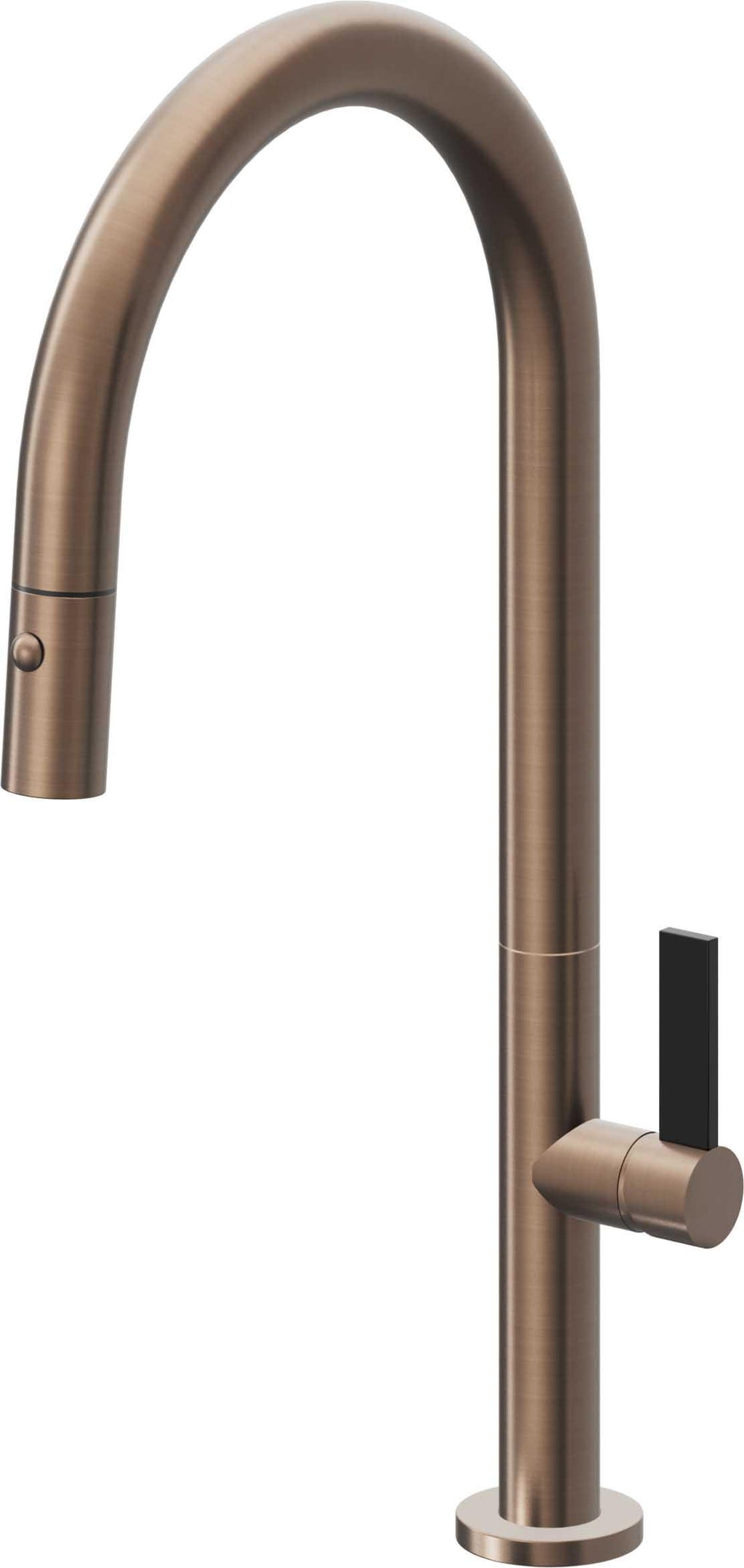 California Faucets Poetto Llave de Cocina Extraible Contemporanea con Rociador de Boton - Pico Alto en Arco - Bronce Satinado