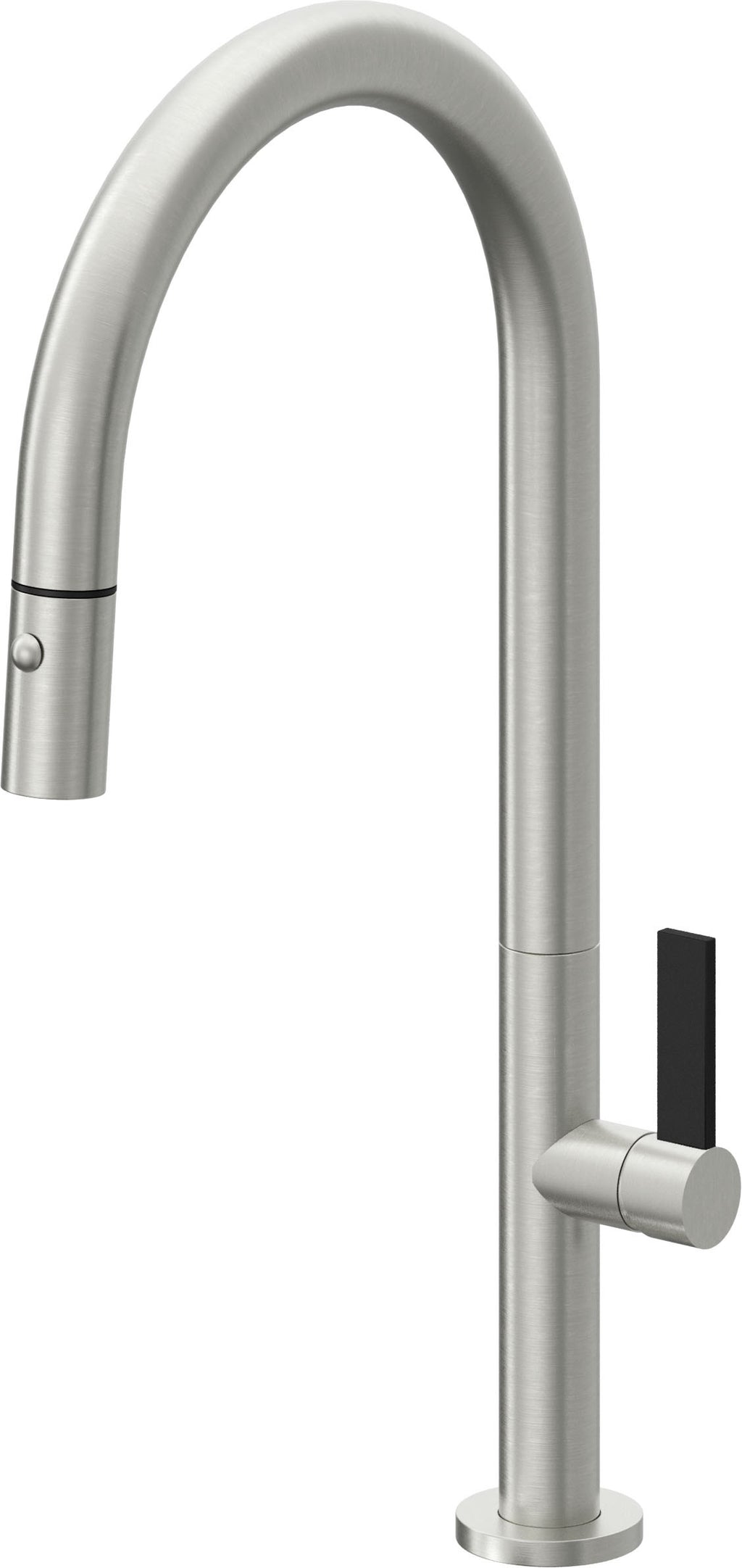 California Faucets Poetto Llave de Cocina Extraible Contemporanea con Rociador de Boton - Pico Alto en Arco - Cromo Satinado