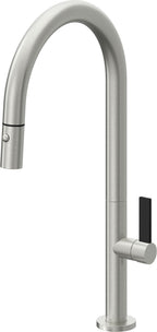 California Faucets Poetto Llave de Cocina Extraible Contemporanea con Rociador de Boton - Pico Alto en Arco - Cromo Satinado