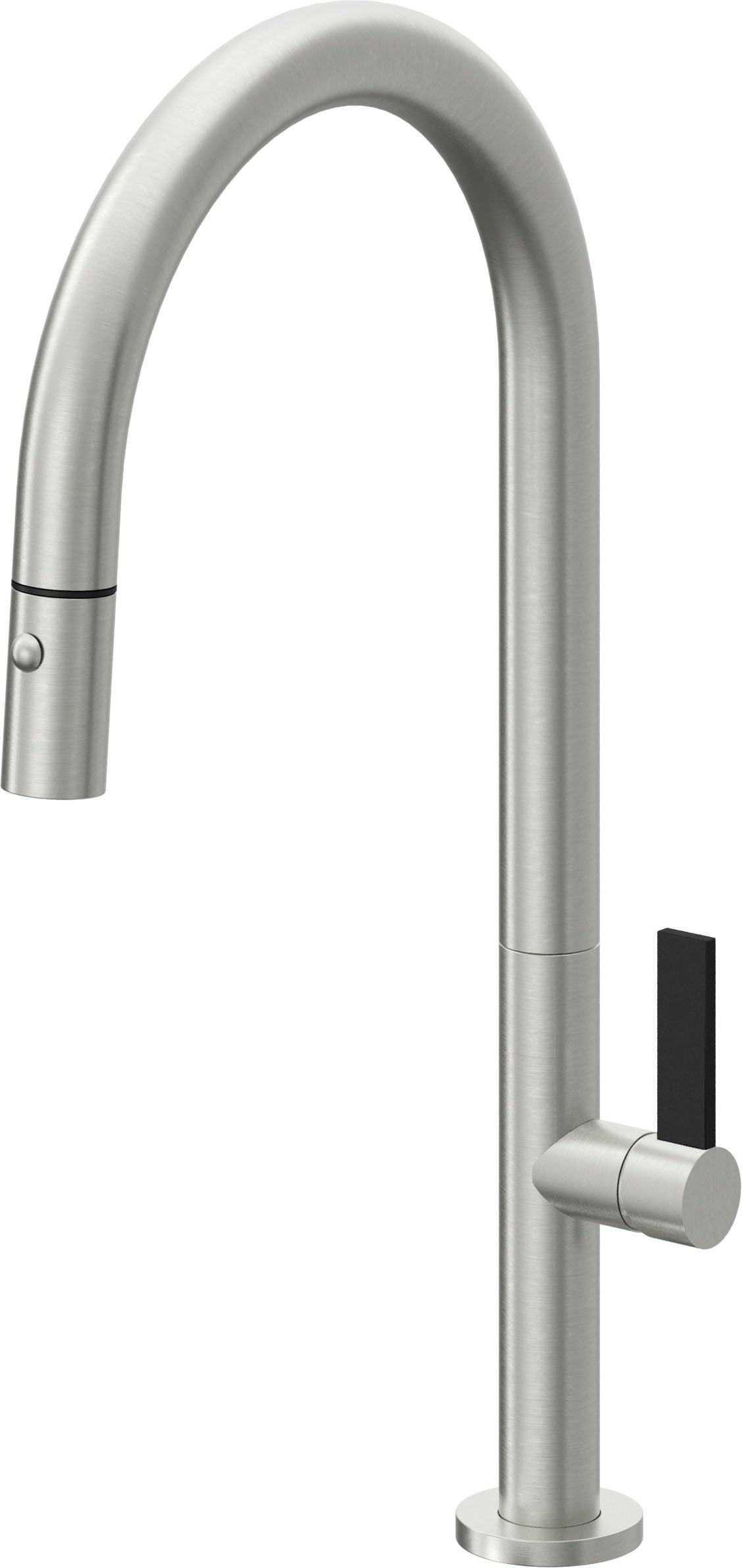 California Faucets Poetto Llave de Cocina Extraible Contemporanea con Rociador de Boton - Pico Alto en Arco - Cromo Satinado