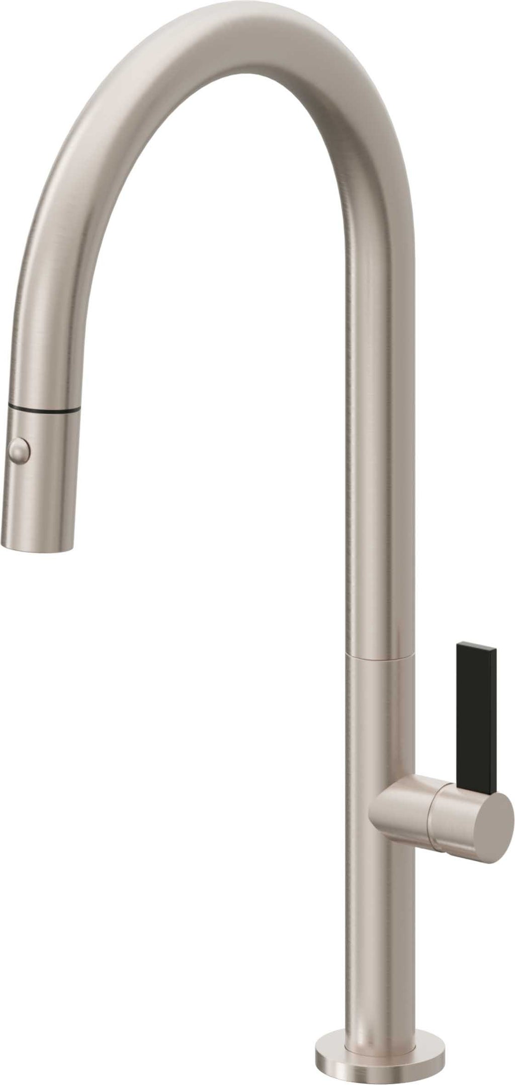 California Faucets Poetto Llave de Cocina Extraible Contemporanea con Rociador de Boton - Pico Alto en Arco - Níquel Satinado