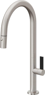 California Faucets Poetto Llave de Cocina Extraible Contemporanea con Rociador de Boton - Pico Alto en Arco - Acero Inoxidable Ultra