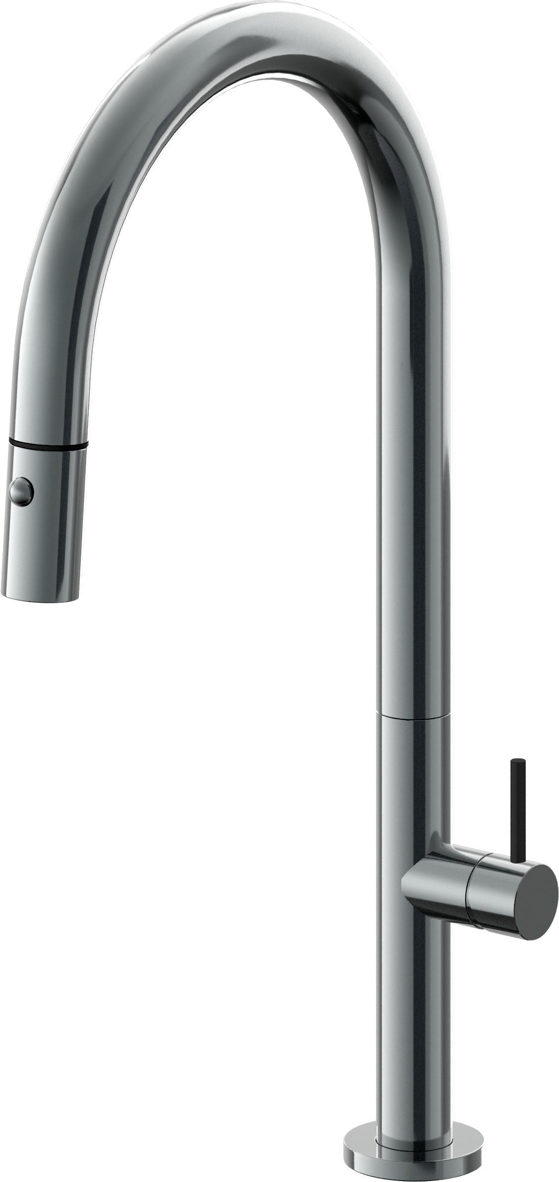 California Faucets Poetto Llave de Cocina Extraible Contemporanea con Rociador de Boton - Pico Alto en Arco - Níquel Negro