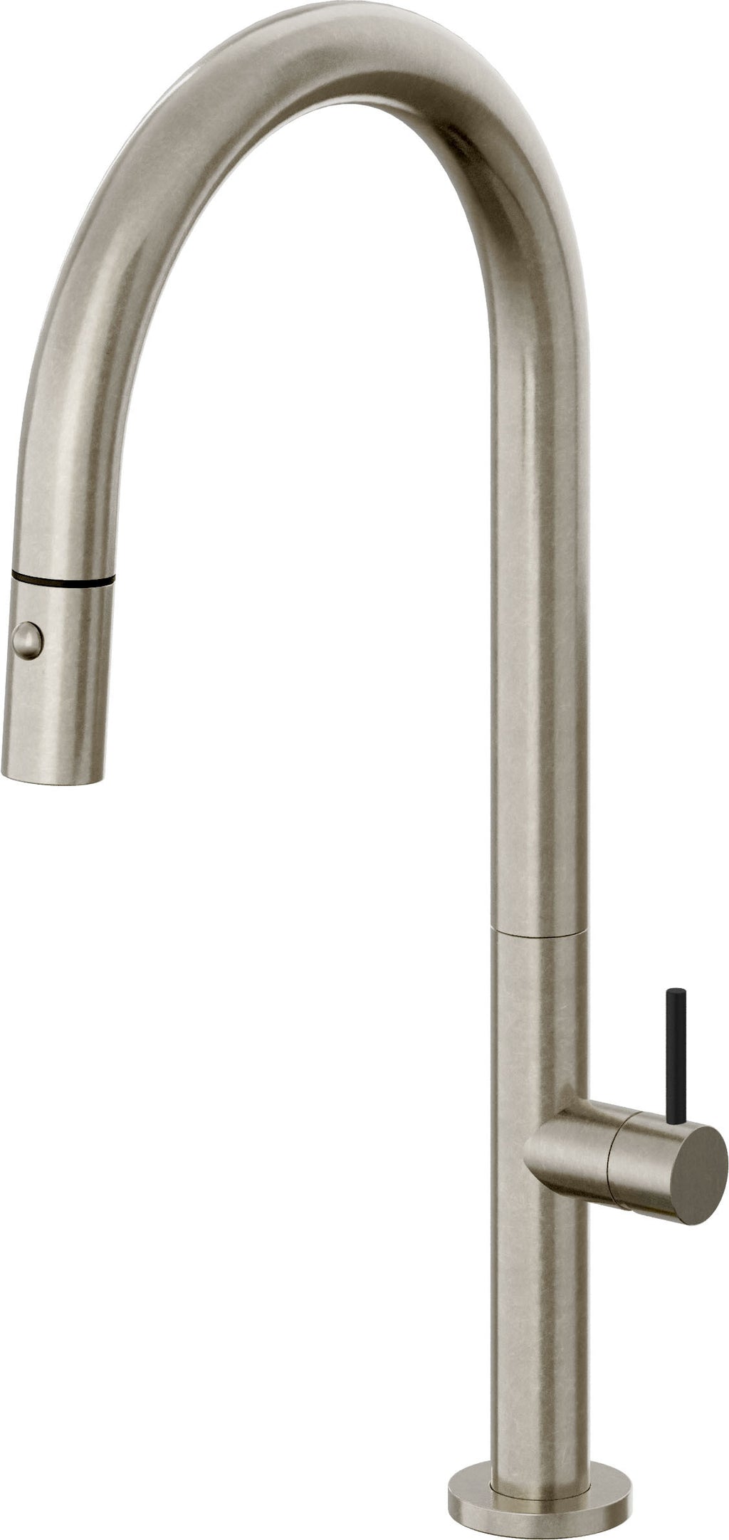 California Faucets Poetto Llave de Cocina Extraible Contemporanea con Rociador de Boton - Pico Alto en Arco - Níquel Bruñido
