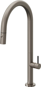 California Faucets Poetto Llave de Cocina Extraible Contemporanea con Rociador de Boton - Pico Alto en Arco - Grafito