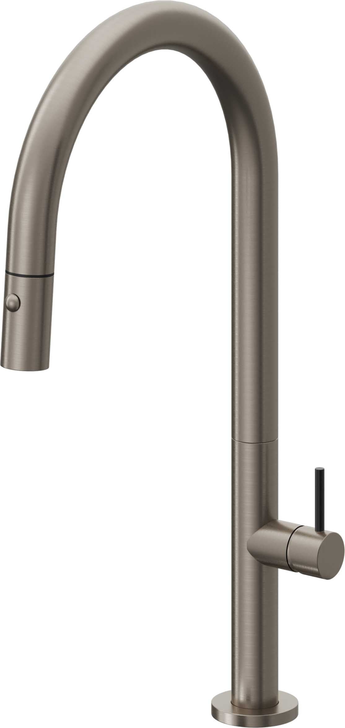 California Faucets Poetto Llave de Cocina Extraible Contemporanea con Rociador de Boton - Pico Alto en Arco - Grafito