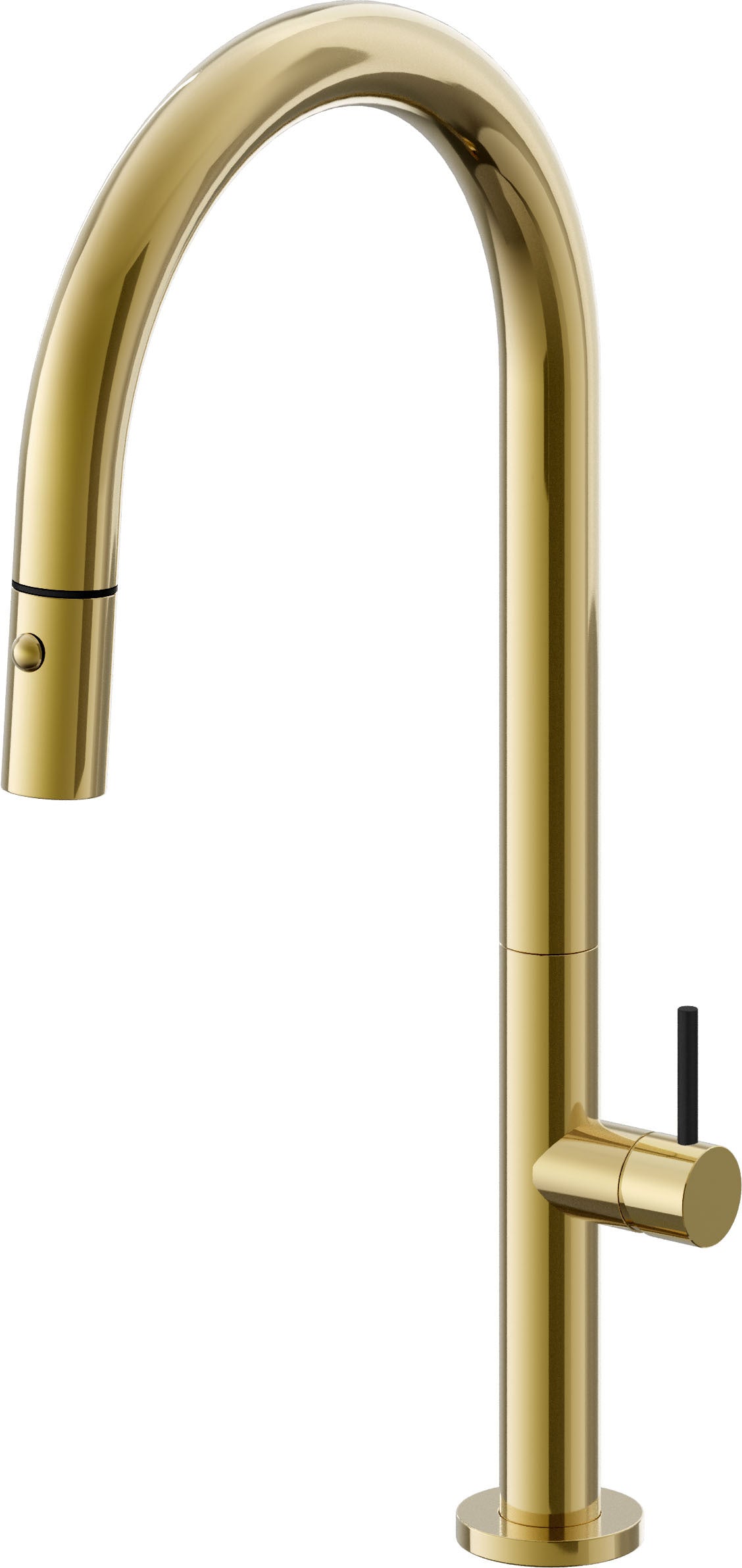 California Faucets Poetto Llave de Cocina Extraible Contemporanea con Rociador de Boton - Pico Alto en Arco - Oro Pulido de por Vida