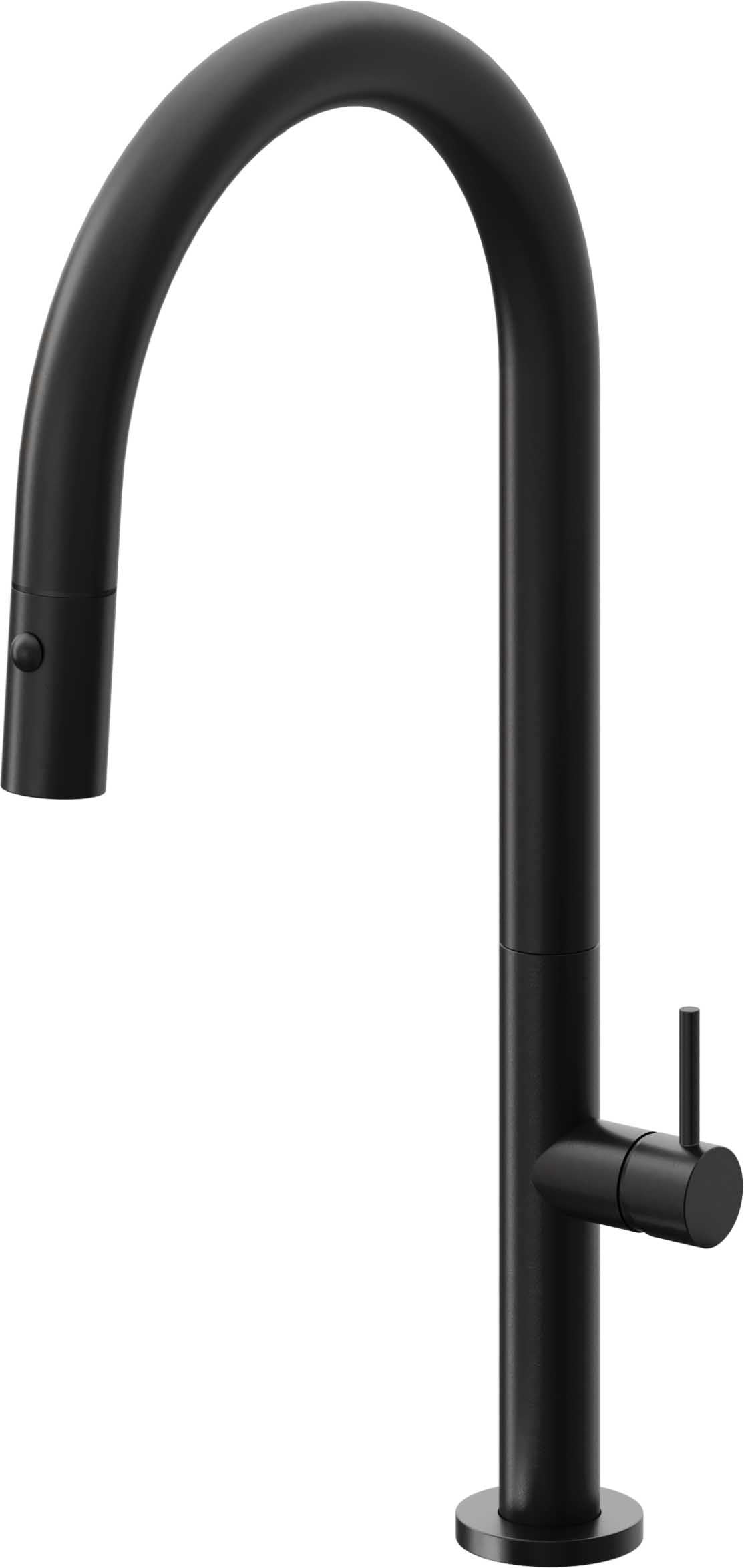 California Faucets Poetto Llave de Cocina Extraible Contemporanea con Rociador de Boton - Pico Alto en Arco - Negro Mate