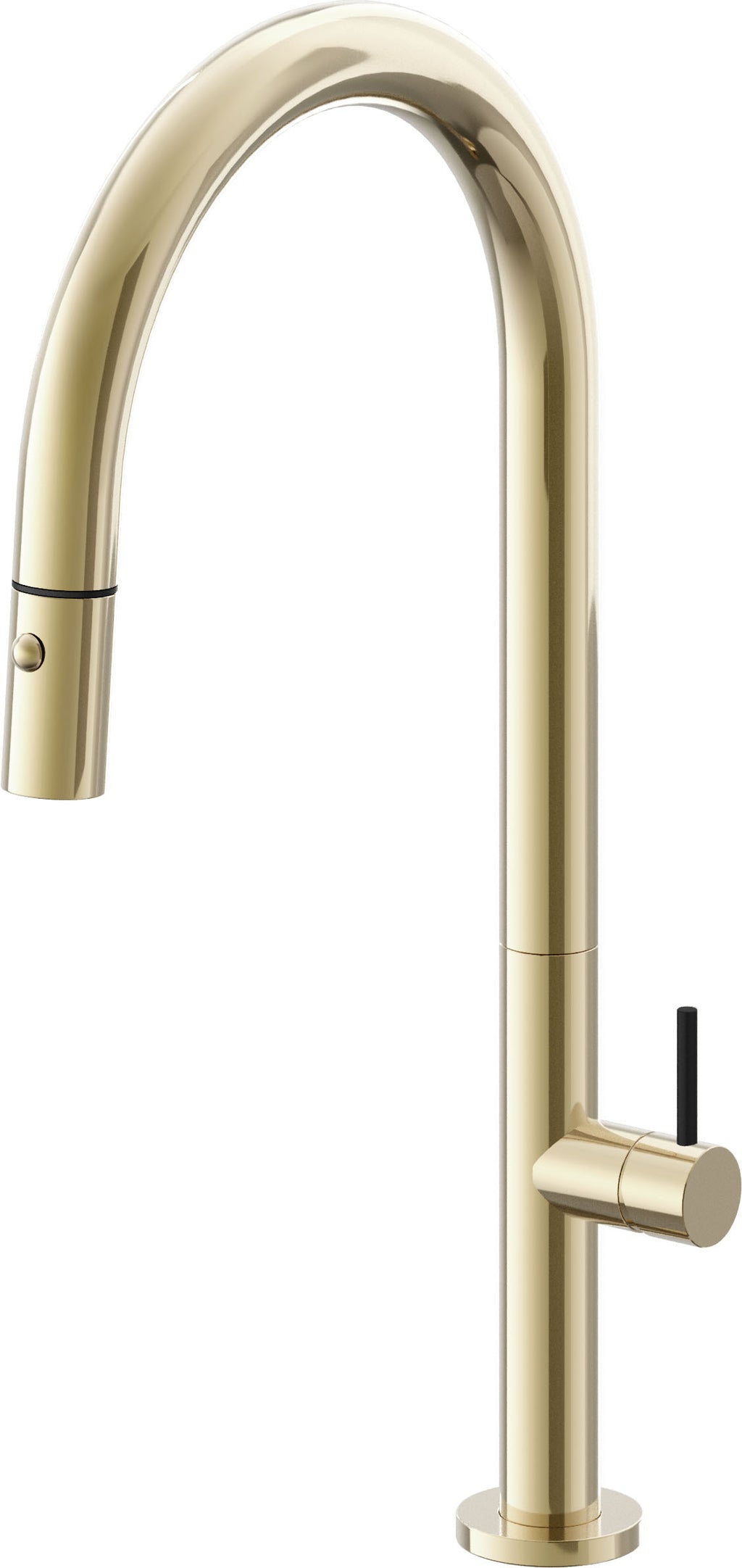 California Faucets Poetto Llave de Cocina Extraible Contemporanea con Rociador de Boton - Pico Alto en Arco - Latón Pulido