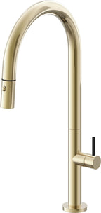 California Faucets Poetto Llave de Cocina Extraible Contemporanea con Rociador de Boton - Pico Alto en Arco - Latón Pulido