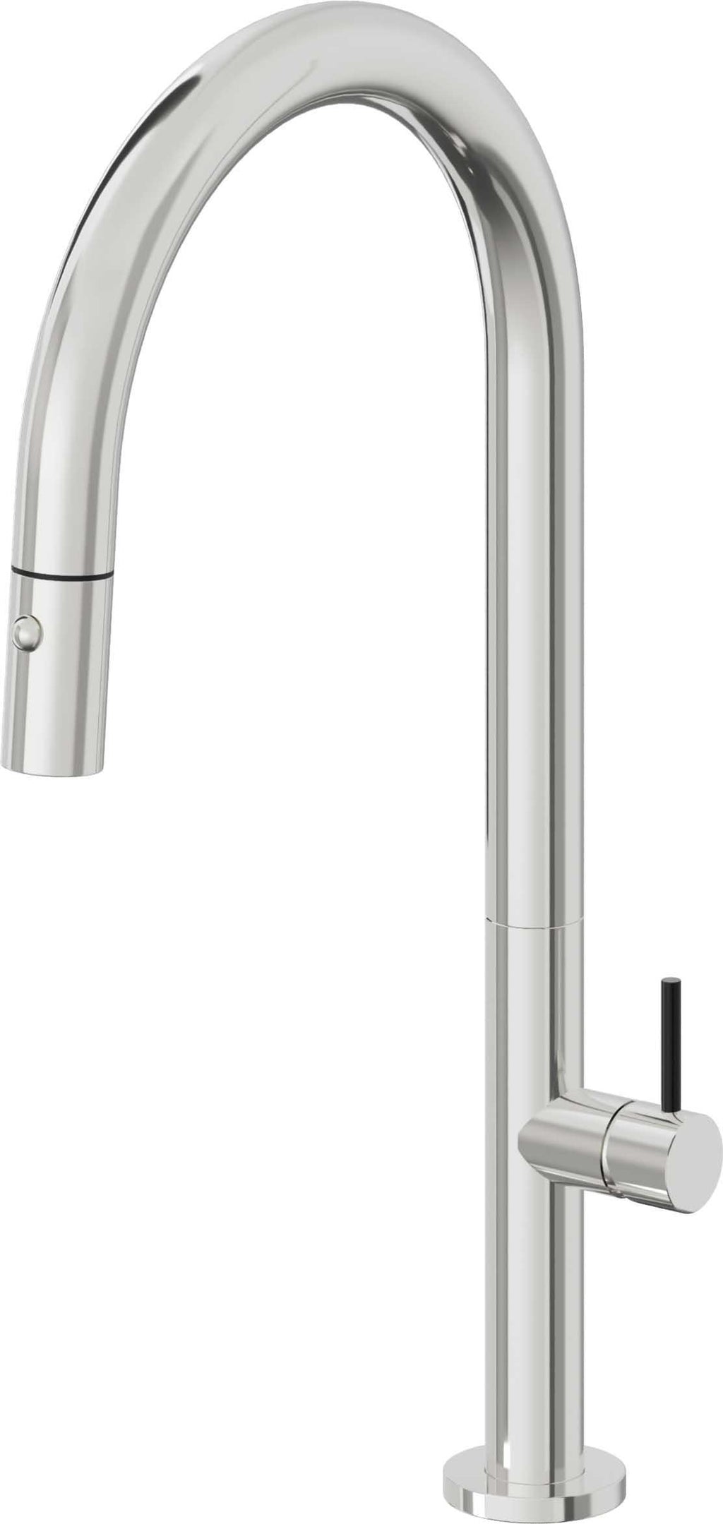 California Faucets Poetto Llave de Cocina Extraible Contemporanea con Rociador de Boton - Pico Alto en Arco - Cromo Pulido