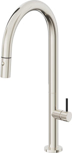 California Faucets Poetto Llave de Cocina Extraible Contemporanea con Rociador de Boton - Pico Alto en Arco - Níquel Pulido