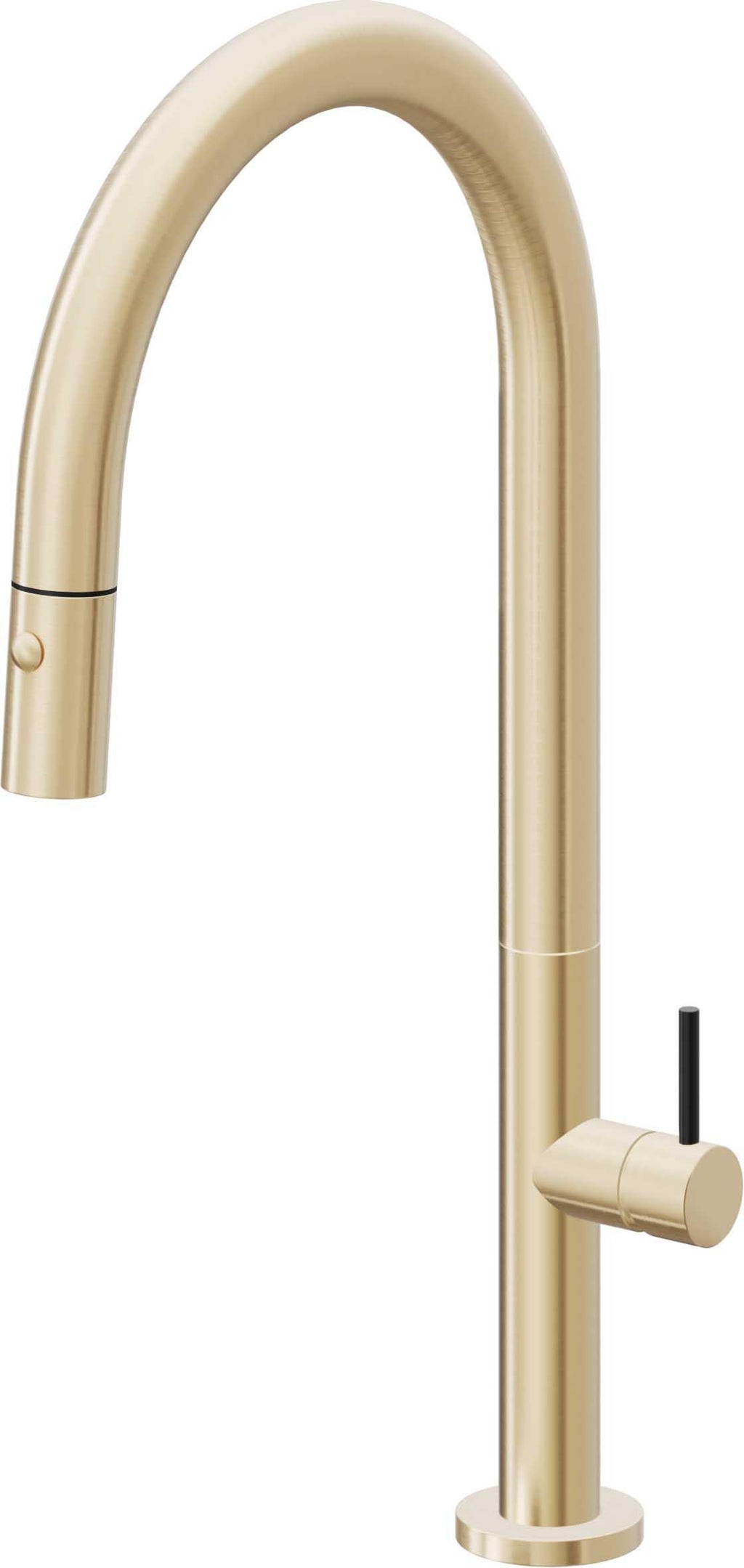 California Faucets Poetto Llave de Cocina Extraible Contemporanea con Rociador de Boton - Pico Alto en Arco - Latón Satinado