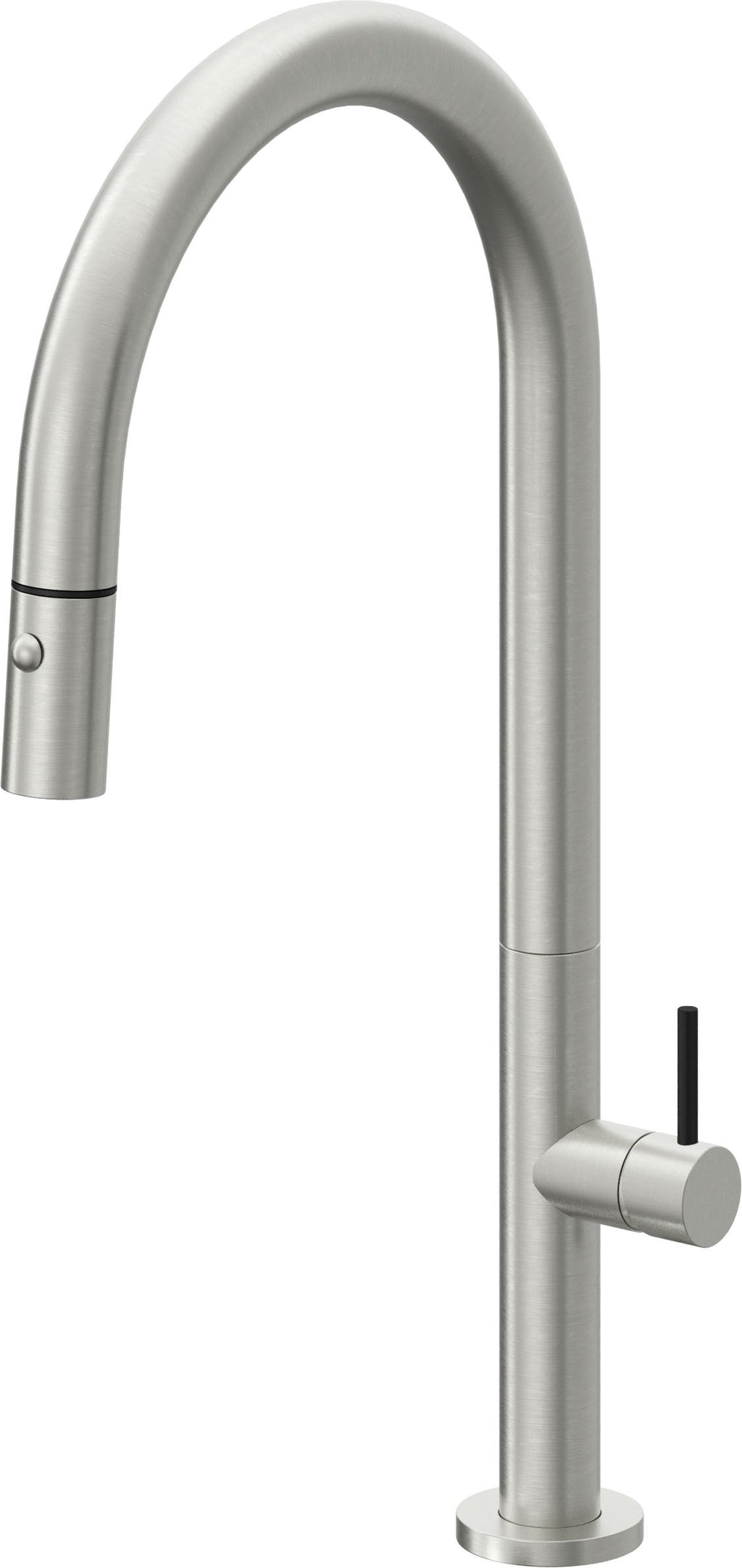 California Faucets Poetto Llave de Cocina Extraible Contemporanea con Rociador de Boton - Pico Alto en Arco - Cromo Satinado