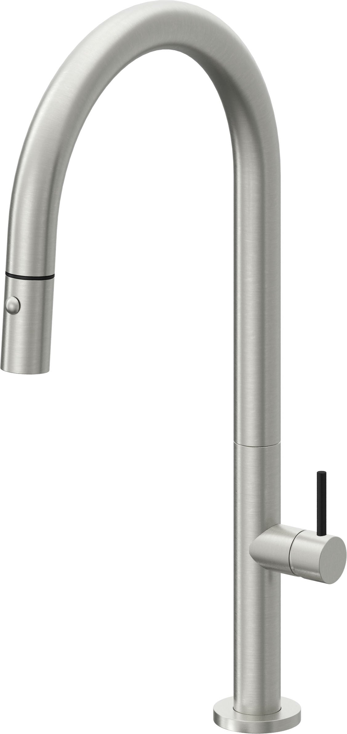 California Faucets Poetto Llave de Cocina Extraible Contemporanea con Rociador de Boton - Pico Alto en Arco - Cromo Satinado