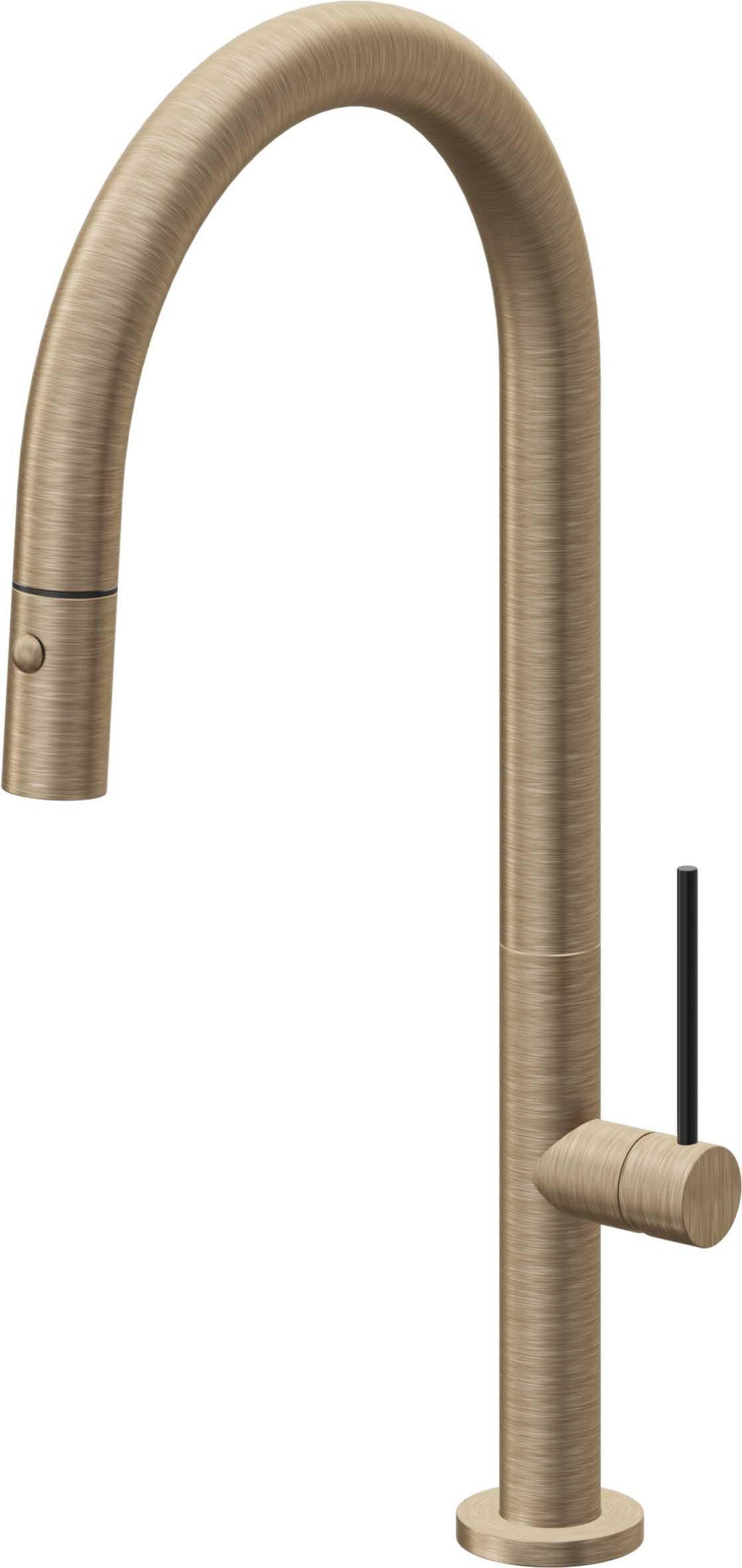 California Faucets Poetto Llave de Cocina Extraible Contemporanea con Rociador de Boton - Pico Alto en Arco - Latón Antiguo Mate
