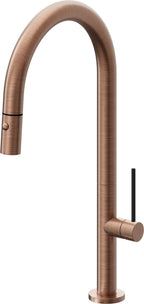 California Faucets Poetto Llave de Cocina Extraible Contemporanea con Rociador de Boton - Pico Alto en Arco - Cobre Antiguo Mate
