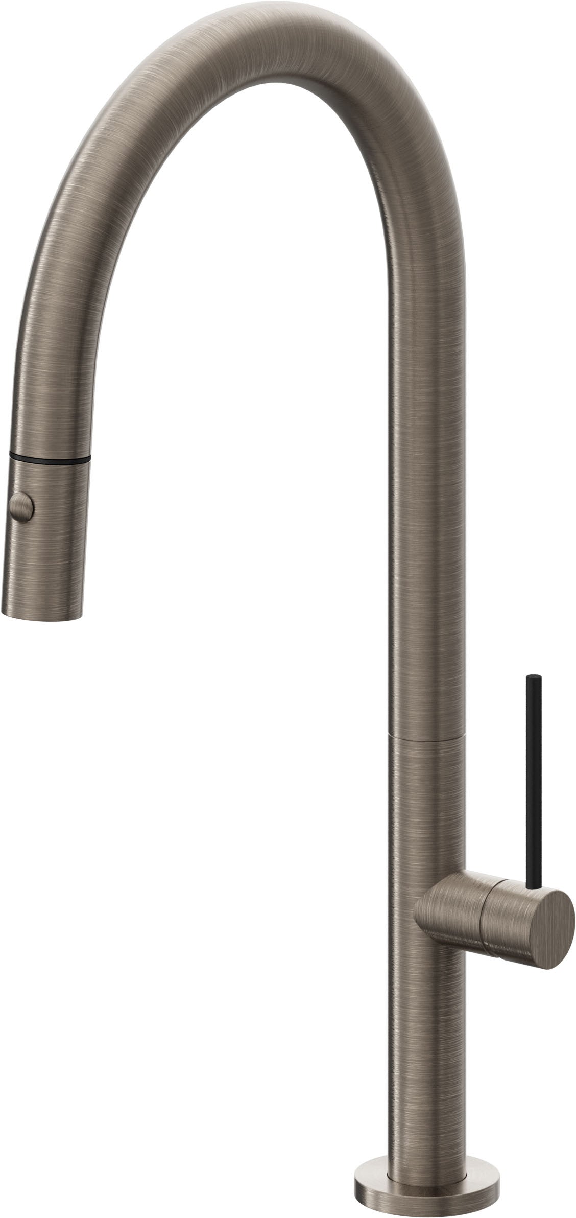 California Faucets Poetto Llave de Cocina Extraible Contemporanea con Rociador de Boton - Pico Alto en Arco - Níquel Antiguo Mate