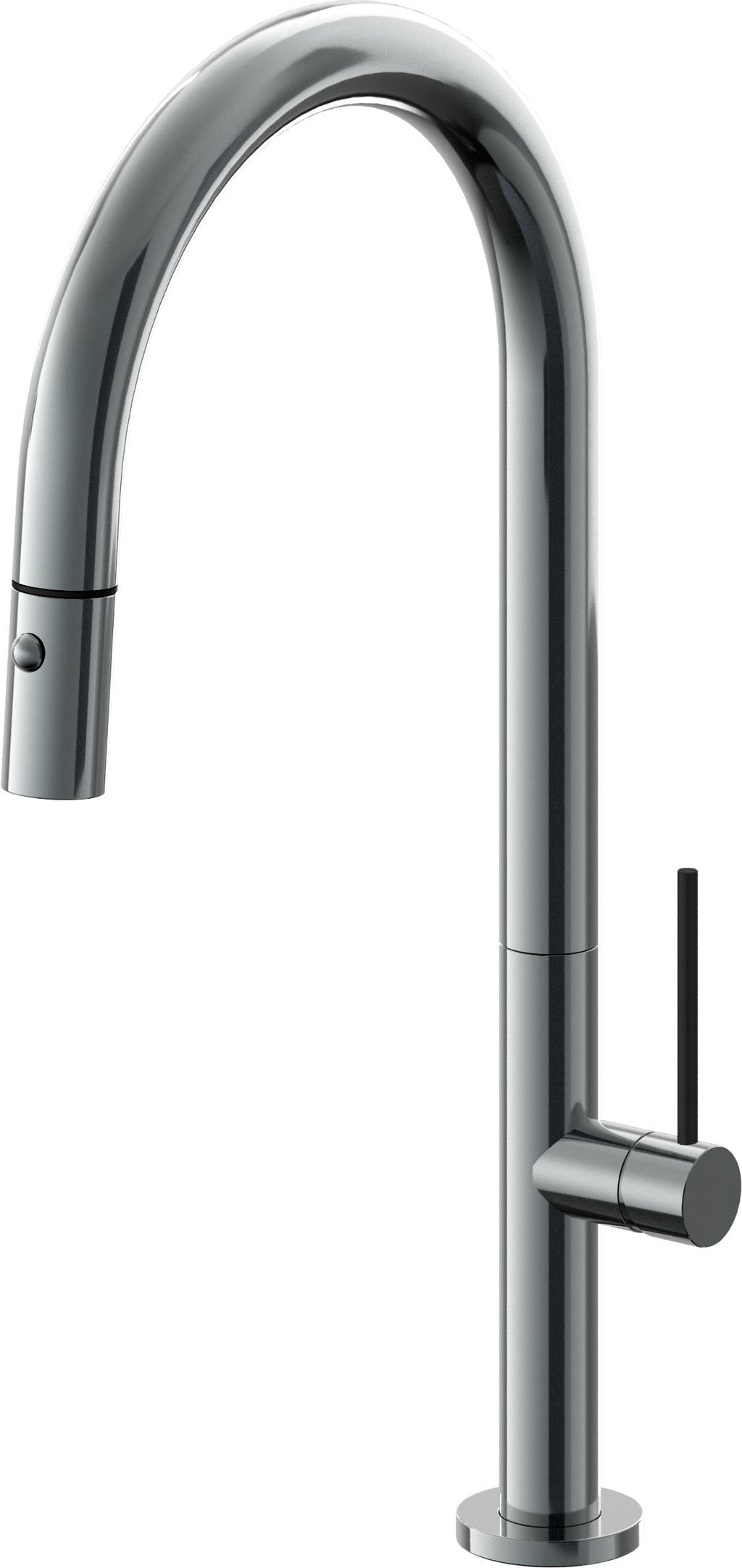 California Faucets Poetto Llave de Cocina Extraible Contemporanea con Rociador de Boton - Pico Alto en Arco - Níquel Negro