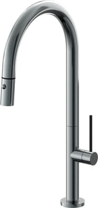 California Faucets Poetto Llave de Cocina Extraible Contemporanea con Rociador de Boton - Pico Alto en Arco - Níquel Negro