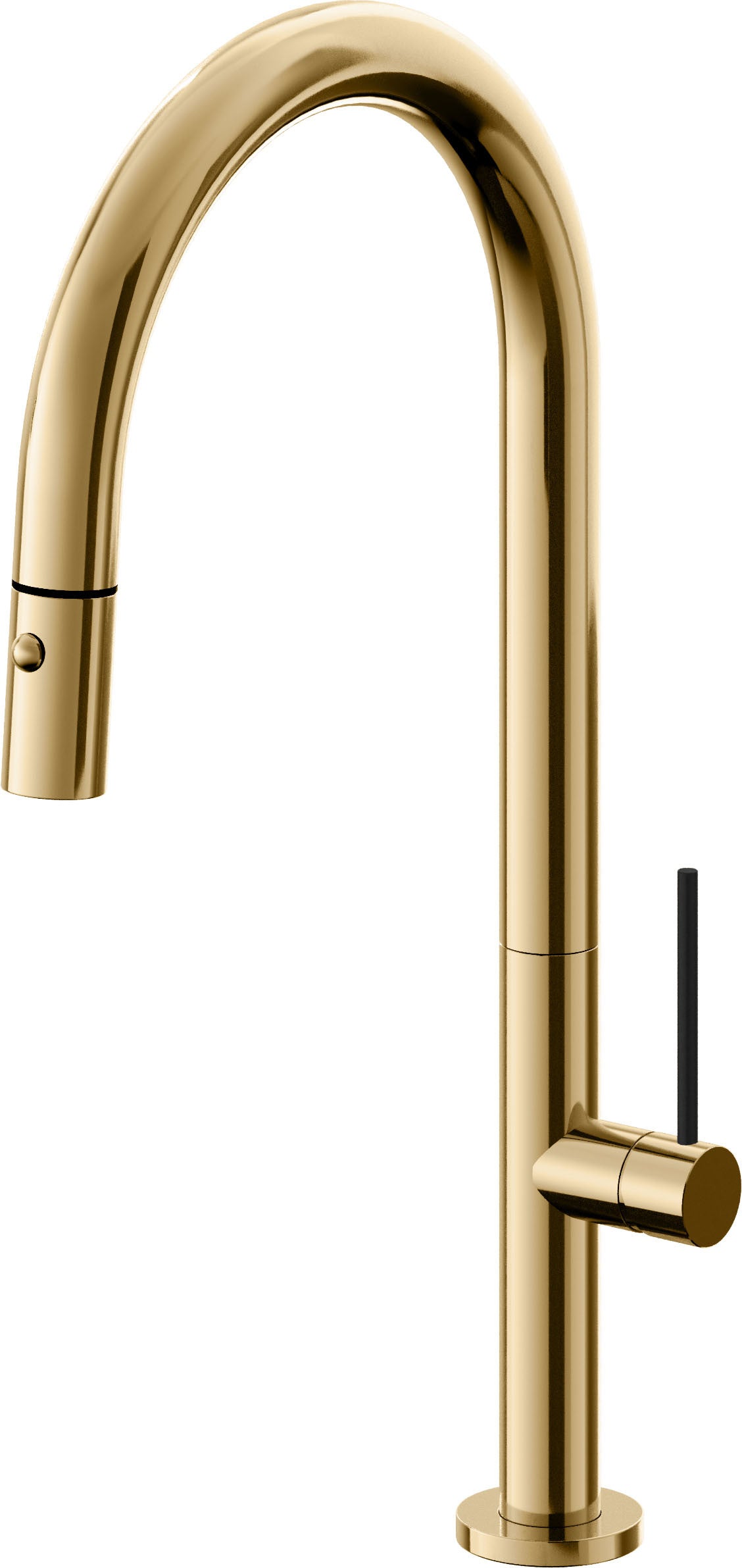California Faucets Poetto Llave de Cocina Extraible Contemporanea con Rociador de Boton - Pico Alto en Arco - Oro Francés
