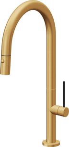 California Faucets Poetto Llave de Cocina Extraible Contemporanea con Rociador de Boton - Pico Alto en Arco - Oro Satinado de por Vida