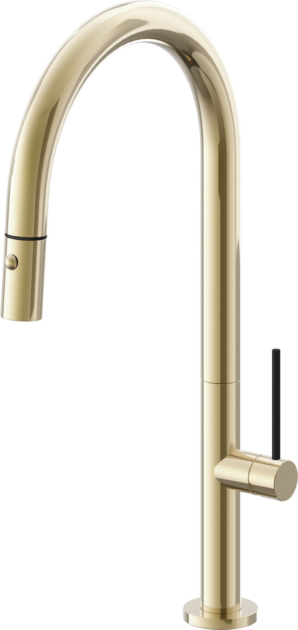 California Faucets Poetto Llave de Cocina Extraible Contemporanea con Rociador de Boton - Pico Alto en Arco - Latón Pulido