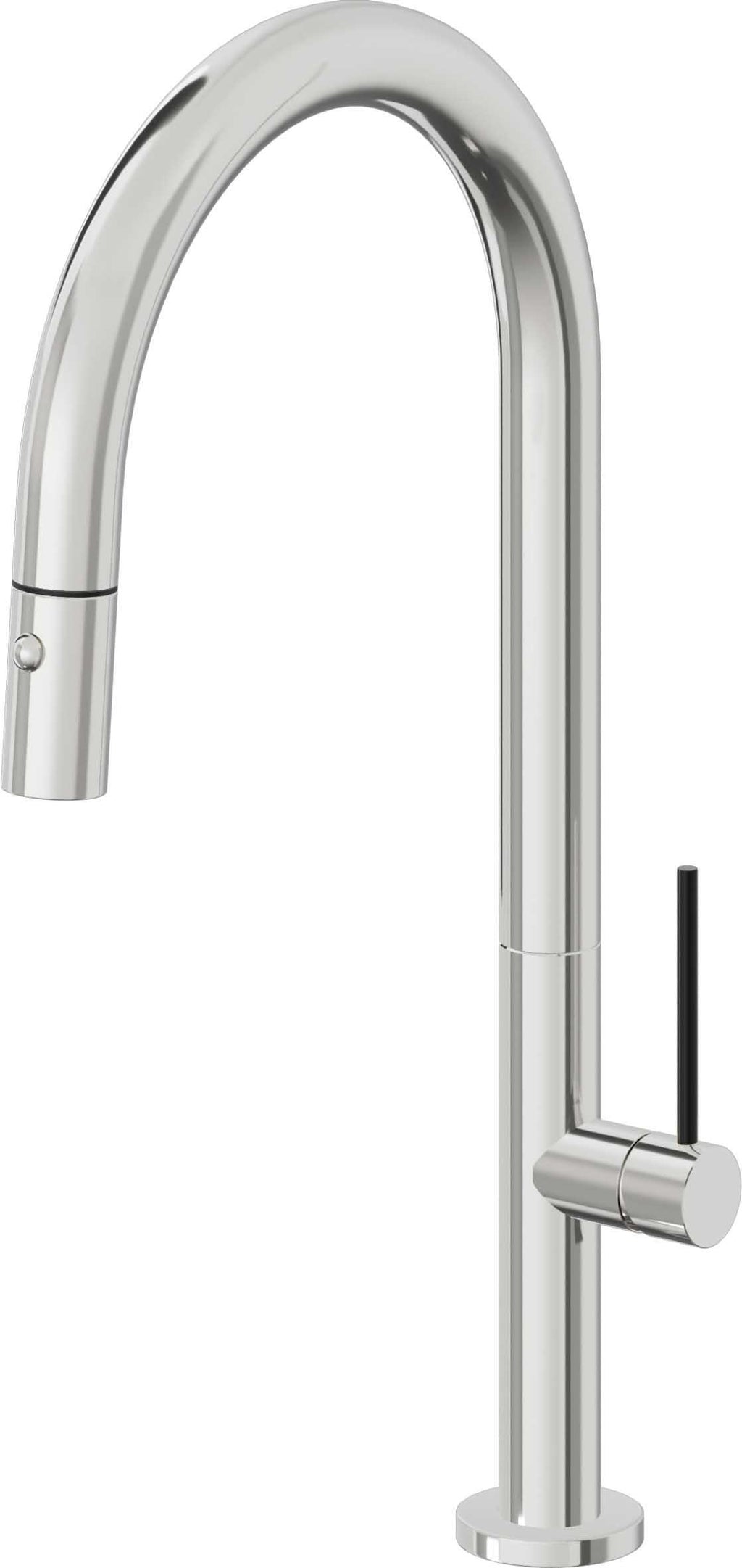 California Faucets Poetto Llave de Cocina Extraible Contemporanea con Rociador de Boton - Pico Alto en Arco - Cromo Pulido