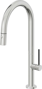 California Faucets Poetto Llave de Cocina Extraible Contemporanea con Rociador de Boton - Pico Alto en Arco - Cromo Pulido
