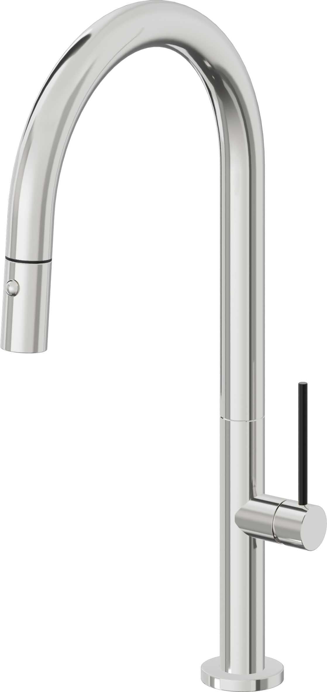 California Faucets Poetto Llave de Cocina Extraible Contemporanea con Rociador de Boton - Pico Alto en Arco - Cromo Pulido