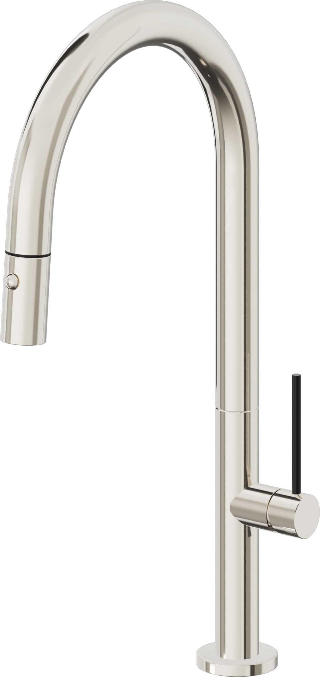 California Faucets Poetto Llave de Cocina Extraible Contemporanea con Rociador de Boton - Pico Alto en Arco - Níquel Pulido