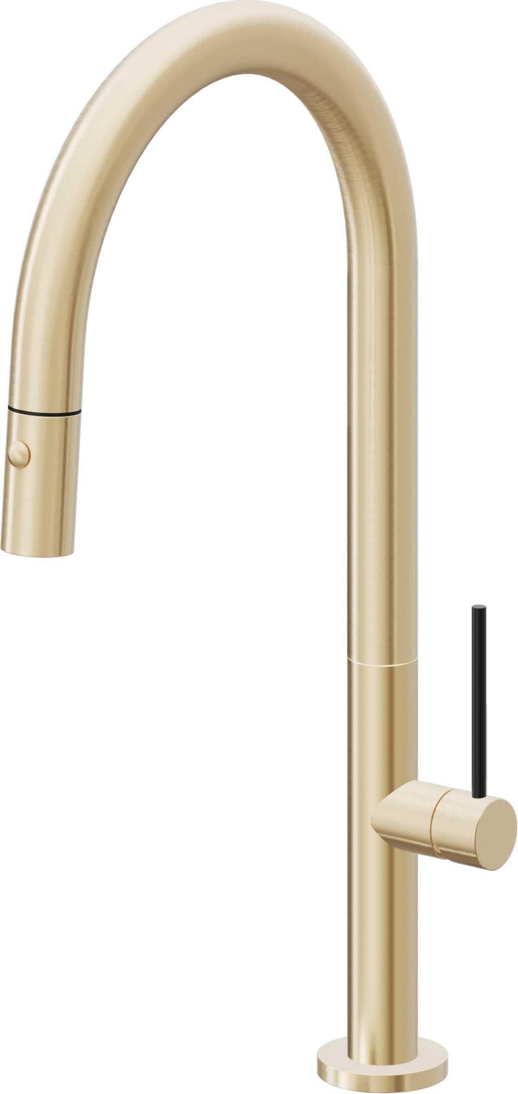 California Faucets Poetto Llave de Cocina Extraible Contemporanea con Rociador de Boton - Pico Alto en Arco - Latón Satinado