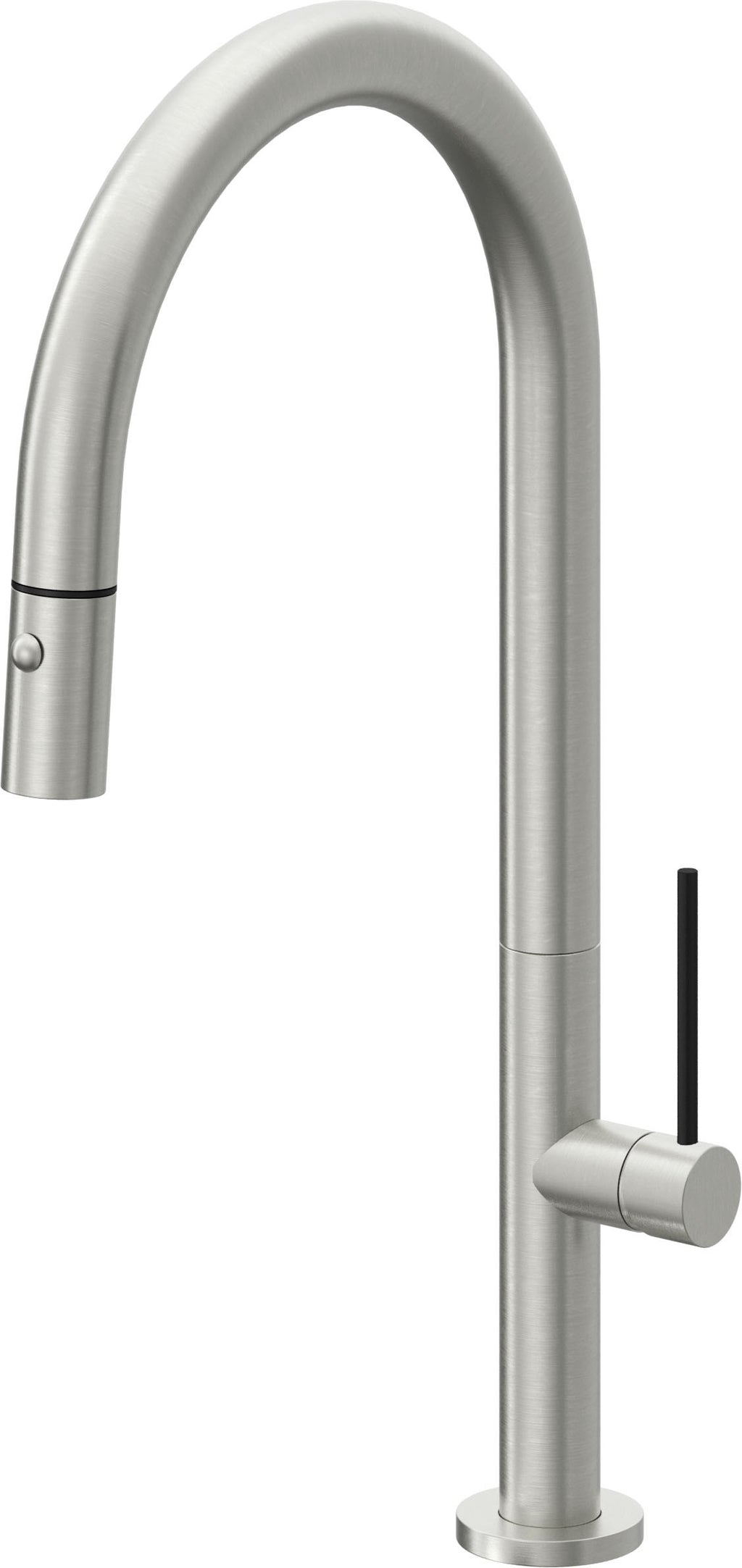 California Faucets Poetto Llave de Cocina Extraible Contemporanea con Rociador de Boton - Pico Alto en Arco - Cromo Satinado