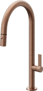 California Faucets Poetto Llave de Cocina Extraible Contemporanea con Rociador de Boton - Pico Alto en Arco - Cobre Antiguo Mate