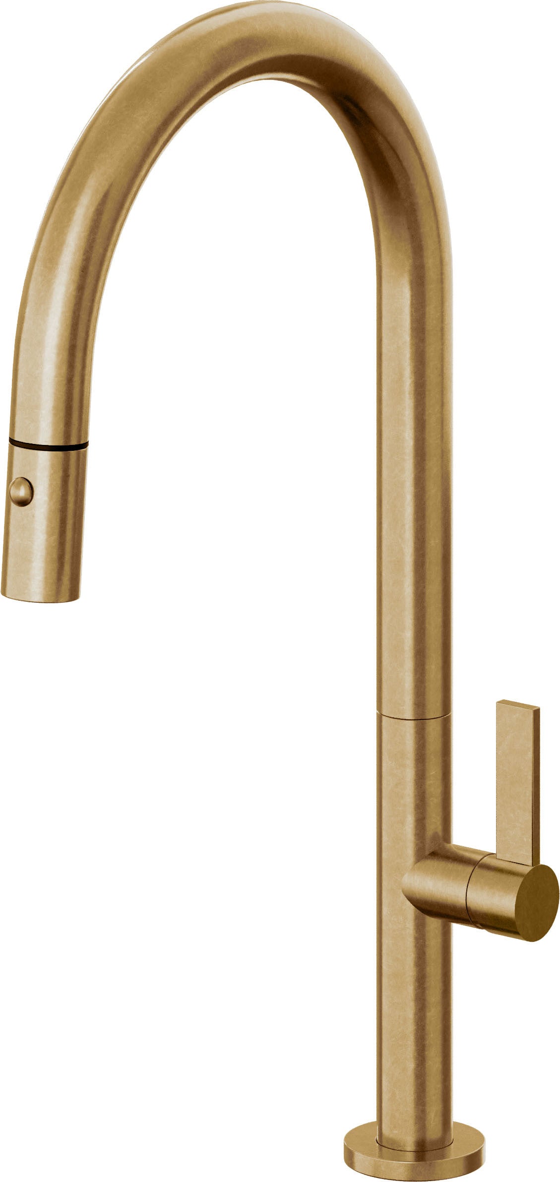 California Faucets Poetto Llave de Cocina Extraible Contemporanea con Rociador de Boton - Pico Alto en Arco - Latón Bruñido