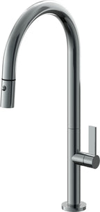 California Faucets Poetto Llave de Cocina Extraible Contemporanea con Rociador de Boton - Pico Alto en Arco - Níquel Negro