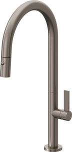 California Faucets Poetto Llave de Cocina Extraible Contemporanea con Rociador de Boton - Pico Alto en Arco - Grafito