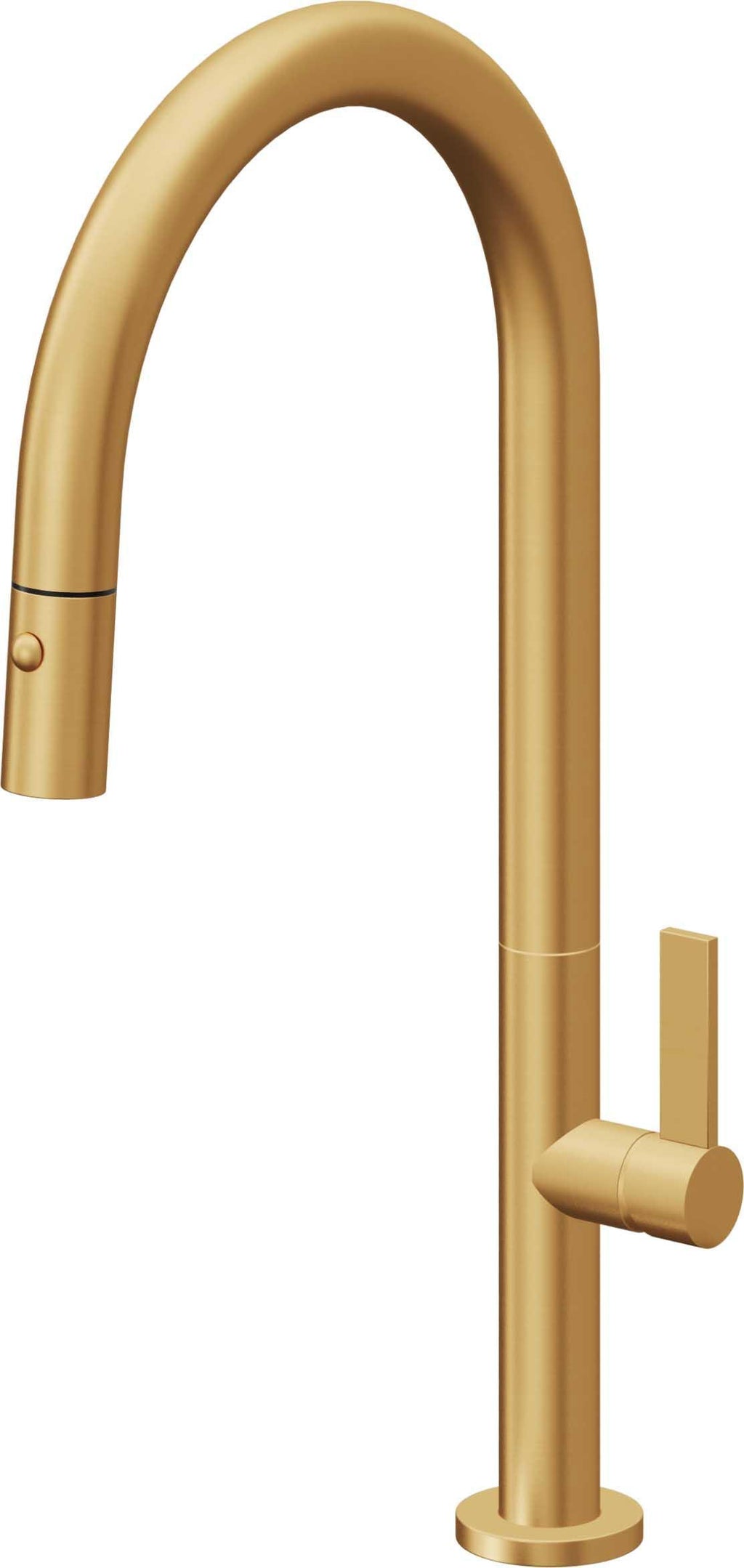 California Faucets Poetto Llave de Cocina Extraible Contemporanea con Rociador de Boton - Pico Alto en Arco - Oro Satinado de por Vida