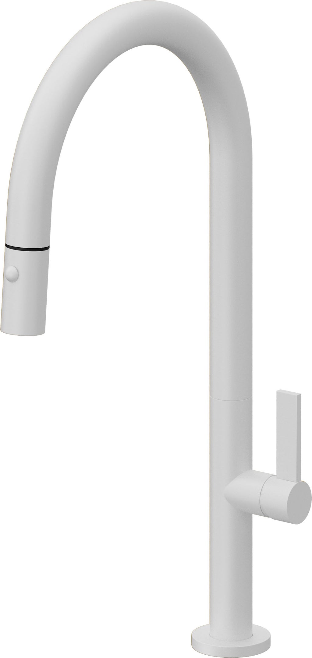 California Faucets Poetto Llave de Cocina Extraible Contemporanea con Rociador de Boton - Pico Alto en Arco - Blanco Mate