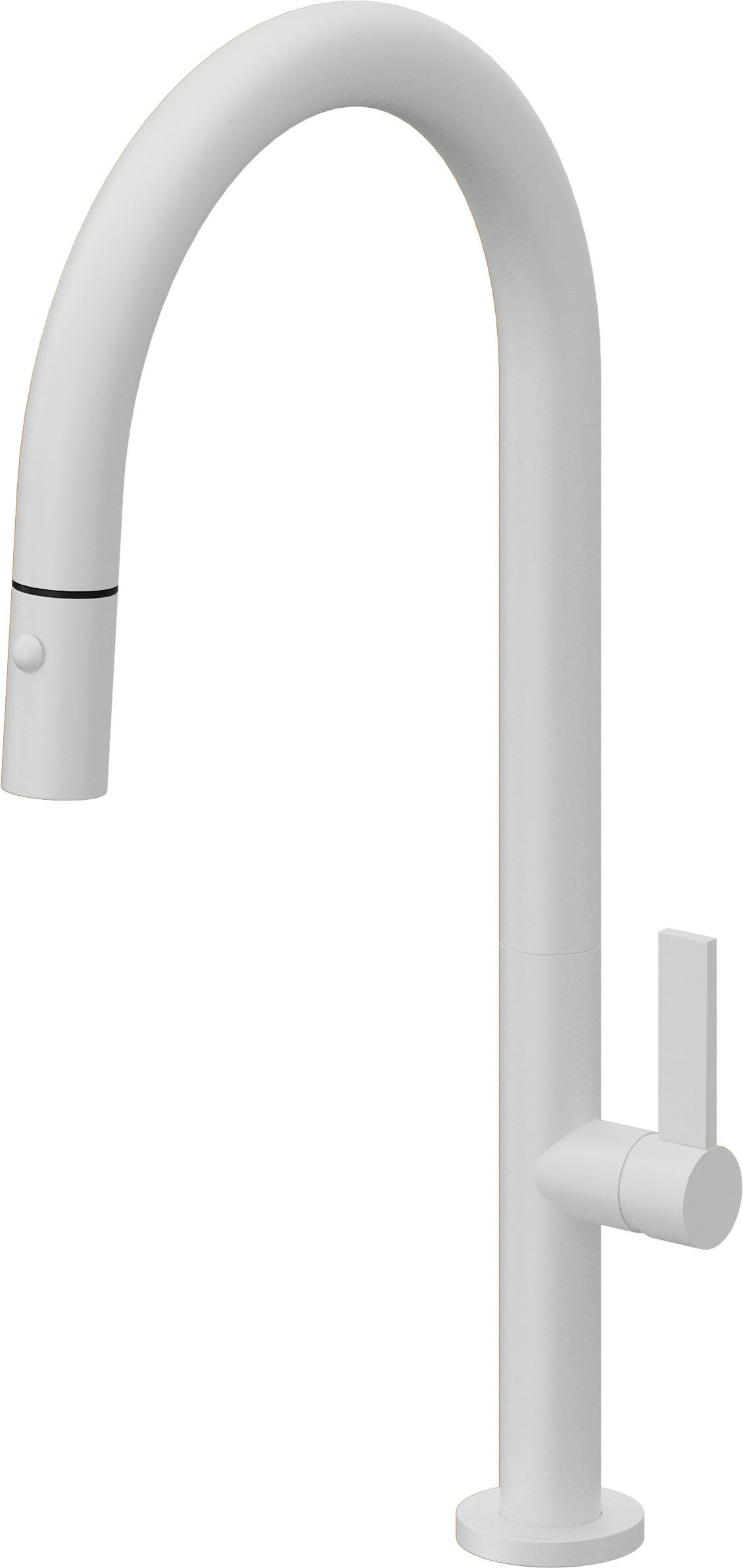 California Faucets Poetto Llave de Cocina Extraible Contemporanea con Rociador de Boton - Pico Alto en Arco - Blanco Mate