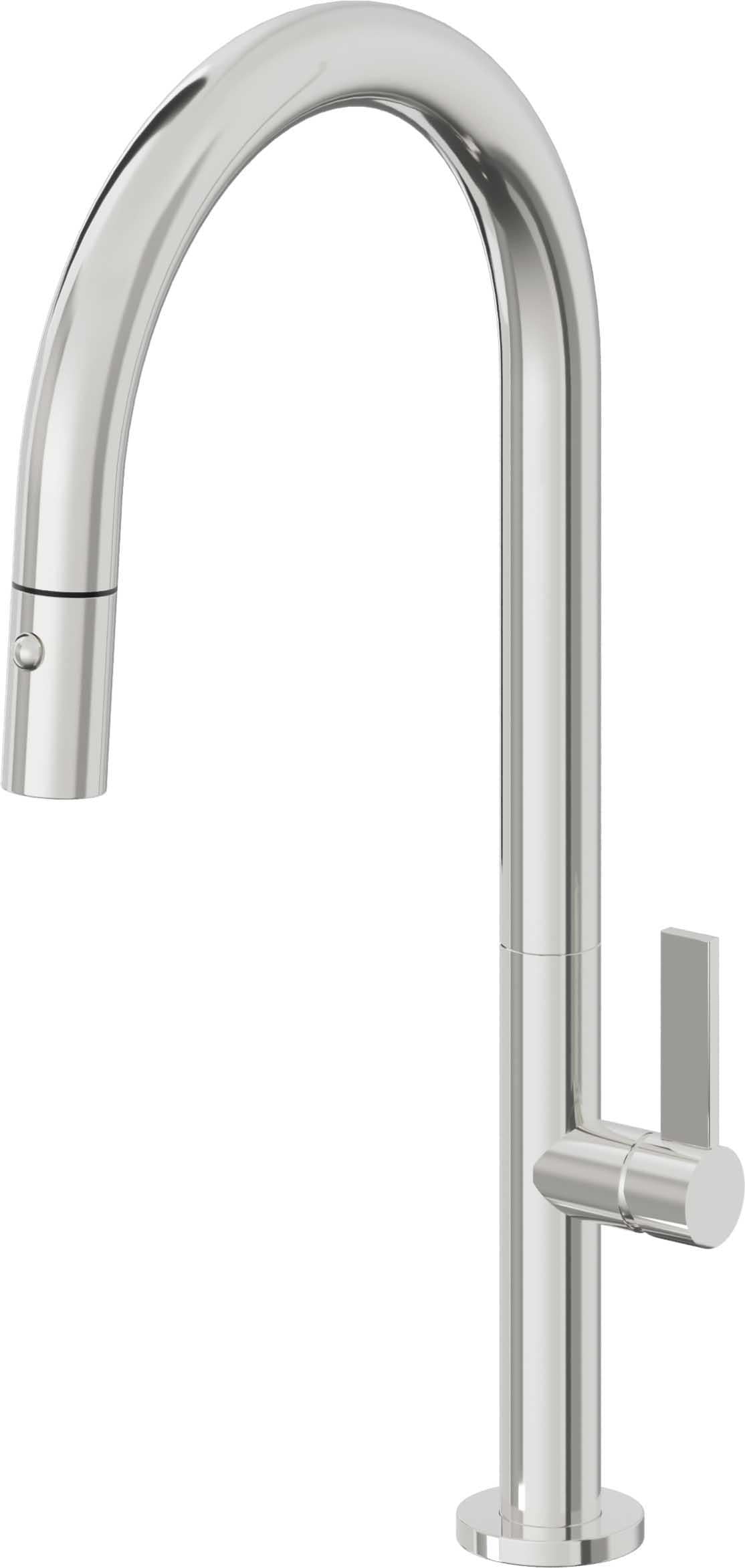 California Faucets Poetto Llave de Cocina Extraible Contemporanea con Rociador de Boton - Pico Alto en Arco - Cromo Pulido